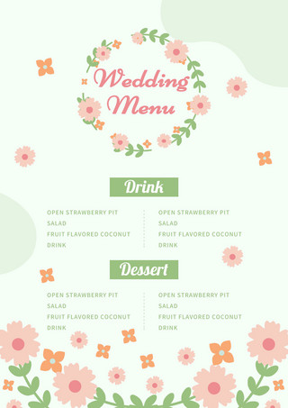 温馨婚礼海报模板_绿色温馨浪漫水彩花卉花卉婚礼菜单