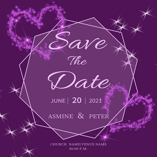 梦幻紫色简约海报模板_紫色浪漫梦幻几何简约光效爱心婚礼媒体社交模板