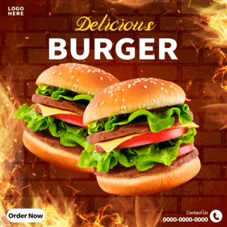 美食红色美味食物海报模板_美味的汉堡社交媒体发布模板