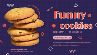 创意格子海报模板_紫色格子趣味可爱创意曲奇饼干美食横幅