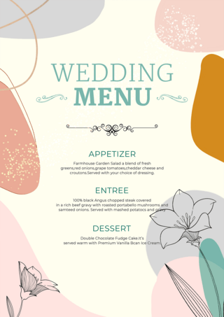 菜单婚礼海报模板_色块线条花朵菜单婚礼