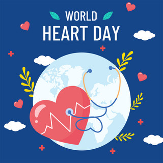 爱心心脏海报模板_蓝色创意植物地球世界心脏日媒体社交模板