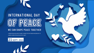 卡通蓝色爱心海报模板_蓝色卡通简约爱心植物鸽子国际和平日横幅