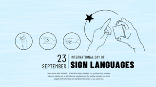 国际手海报模板_国际手语日线条手势节日蓝色海报