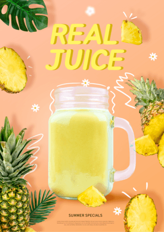 水果饮料海报海报模板_黄色菠萝夏季水果饮料海报