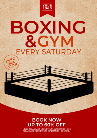 健身课程海报模板_运动健身拳击项目红色传单海报