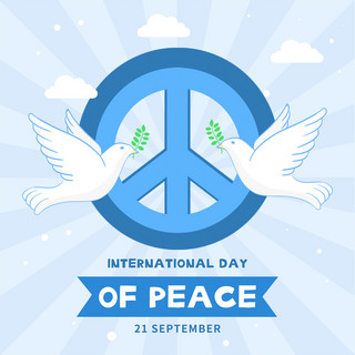 浅蓝色卡通条纹鸽子国际和平日媒体社交模板