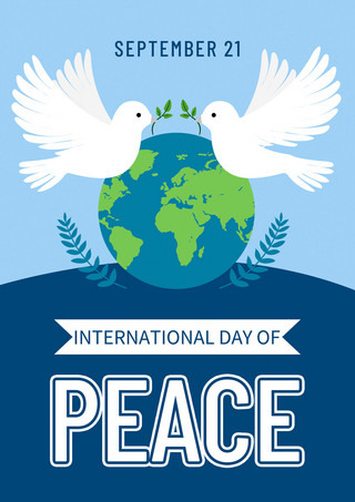蓝色创意拼色卡通鸽子国际和平日海报