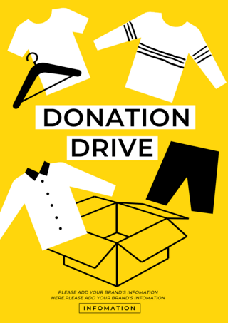 黄色黑色衣物捐赠盒子传单海报