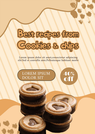 零食食物卡通海报模板_橙色条纹简约卡通美味饼干宣传促销模板