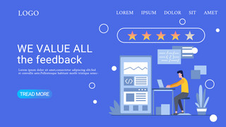 蓝色扁平反馈评价网页模板