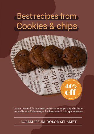 零食食物卡通海报模板_棕色简约卡通美味饼干宣传促销模板