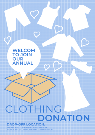 衣物送洗海报模板_浅蓝色白色慈善衣物捐赠箱子传单海报