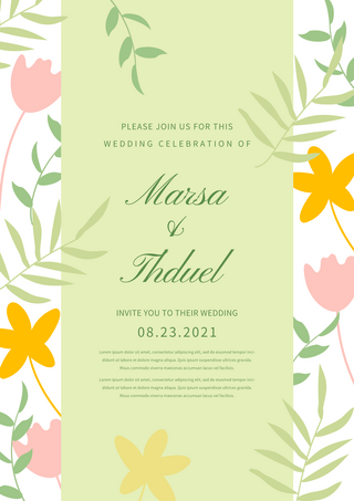 彩色自然海报模板_彩色花卉植物婚礼邀请函