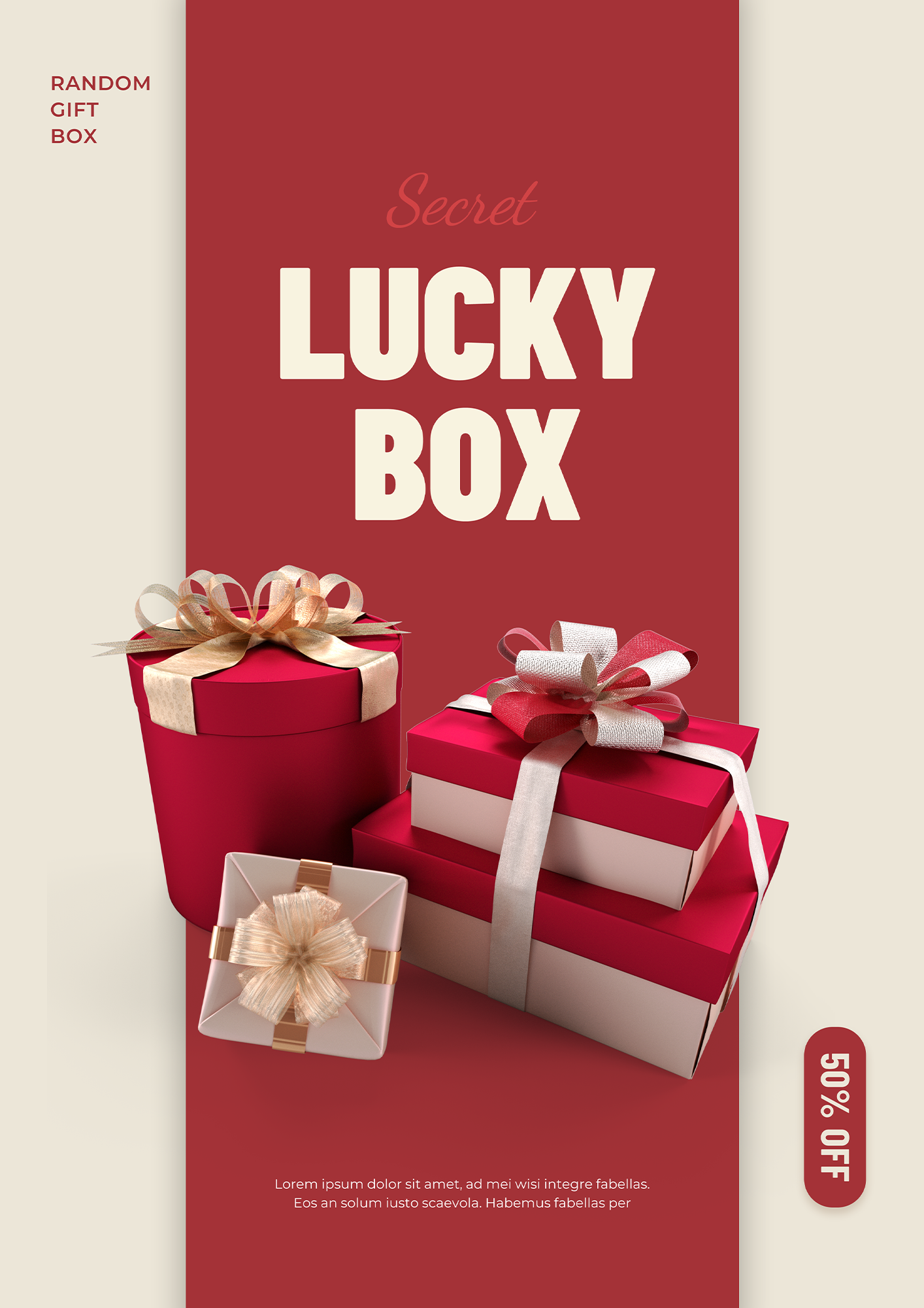 红色幸运盒子礼盒抽奖品牌促销购物海报图片