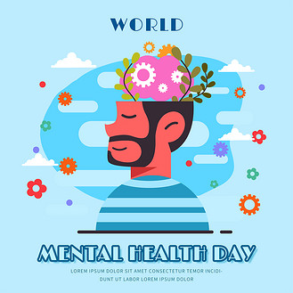 蓝色卡通创意趣味世界精神卫生日媒体社交模板