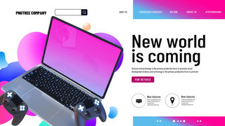 商业电脑海报模板_彩色渐变简约时尚电脑全球业务网页
