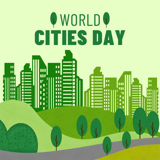 树木城市海报模板_绿色抽象世界城市日媒体社交模板
