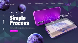 股价波动海报模板_紫色神秘星球时尚手机数据全球业务网页