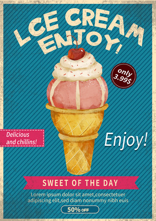 复古甜点冰淇淋宣传海报