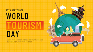 黄色格子世界旅游日横幅