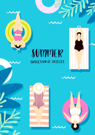 蓝色卡通夏季泳池海报