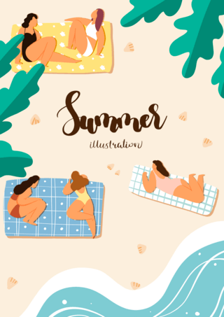 夏季度假沙滩海报模板_卡通夏季沙滩游玩海报