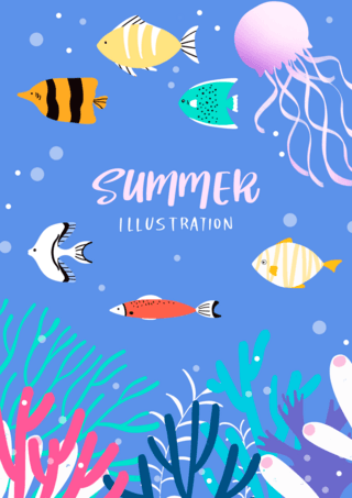 海底植物海报模板_蓝色夏季清凉海水海报