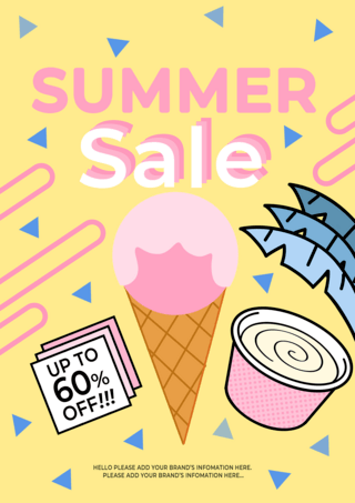 粉色黄色夏季冰淇淋促销海报