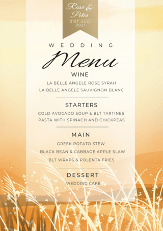 婚礼菜单海报模板_金色芦苇水彩风景婚礼菜单传单