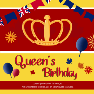 生日皇冠海报模板_红色黄色背景皇冠女王生日