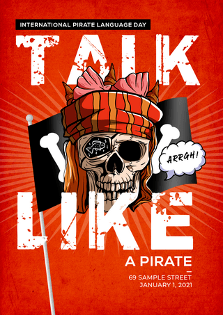 简约复古卡通国际海盗语言日海报