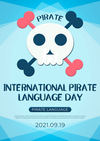 海盗暴风雨海报模板_蓝色渐变创意国际海盗语言日