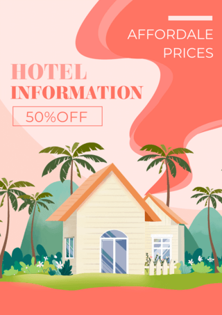 旅馆房间海报模板_粉色简约旅馆宾馆宣传宣传传单海报