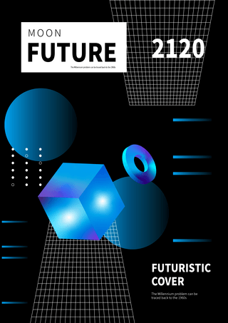 科技未来几何海报模板_未来蓝色荧光几何体海报