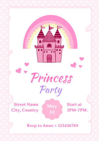 穿蓬蓬裙的公主海报模板_粉色公主生日城堡排队邀请函