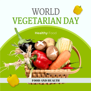 世界素食海报模板_世界素食日蔬菜绿色背景社交媒体
