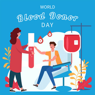 世界献血者日卡通海报模板_世界献血者日蓝色趣味媒体社交模板