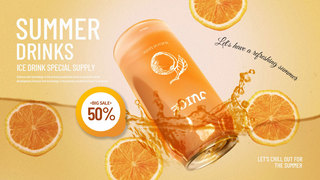 橙色易拉罐果汁夏季冰爽饮品网页