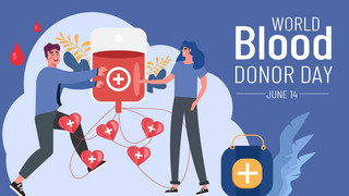 世界献血者日卡通海报模板_世界献血者日蓝紫色爱心横幅