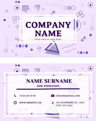 企业名片背景海报模板_孟菲斯紫色平面三角形几何形状背景商务企业名片