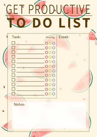 待办事项清单夏日卡通西瓜工作计划目标笔记黄色海报