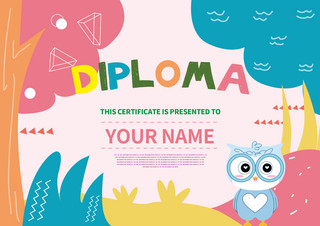 儿童节邀请函海报模板_可爱猫头鹰创意彩色儿童证书