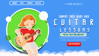 声学的海报模板_民谣吉他课程广告弹吉他的小女孩
