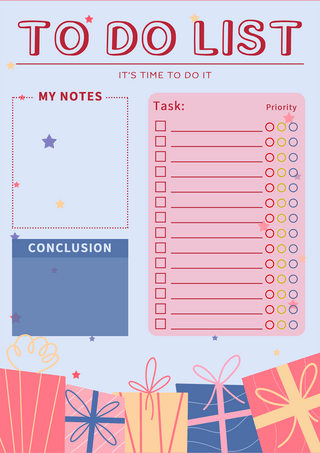 待办事项清单蓝色底工作计划学习笔记礼物盒简约卡通海报