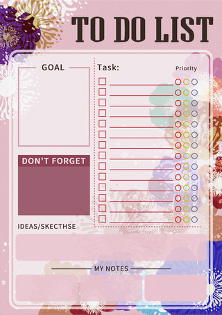 待办事项清单工作计划粉紫色花朵学习项目笔记海报