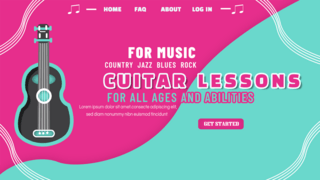 卡通仪器海报模板_民谣吉他课程广告黑色吉他