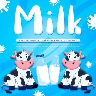 牛奶健康海报模板_蓝色渐变牛奶销售模板