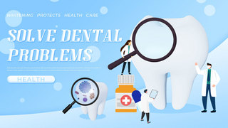 医疗保健医学海报模板_蓝色牙细菌牙齿健康落地页模板