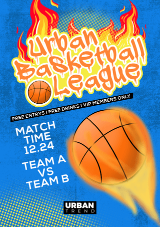 简约卡通城市篮球比赛宣传海报